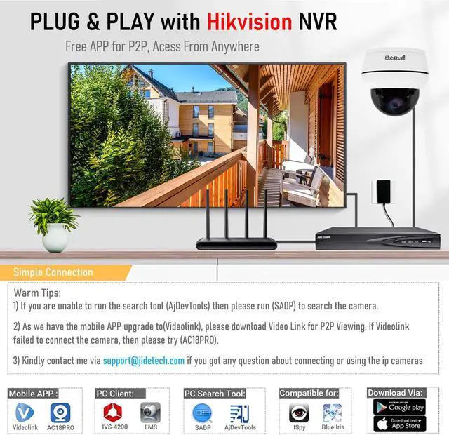 Alt view image 5 of 7 - JideTech 10X Hybrid Zoom Outdoor 4K 8MP PTZ PoE IP Dome Camera, Auto Tracking, Pan Tilt Camera with IR Night Vision, Human/Vehicle Detection, Two Way Talk, SD Card Slot, Compatible for Hikvision, IP66