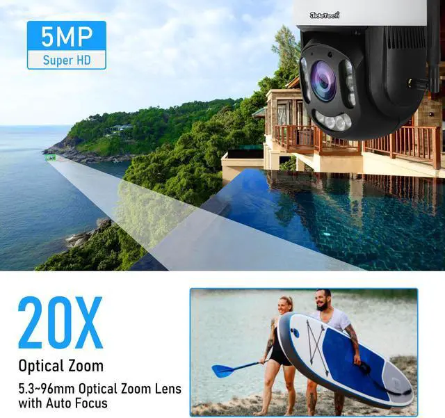 Alt view image 2 of 7 - JideTech 5MP PTZ WiFi Security Camera Outdoor, 20X Optical Zoom, 360° PTZ IP Cameras, Speed Dome Camera with Human Detection, Auto Tracking, Color Night Vision, 2-Way Audio, IP66, Onvif Conformant