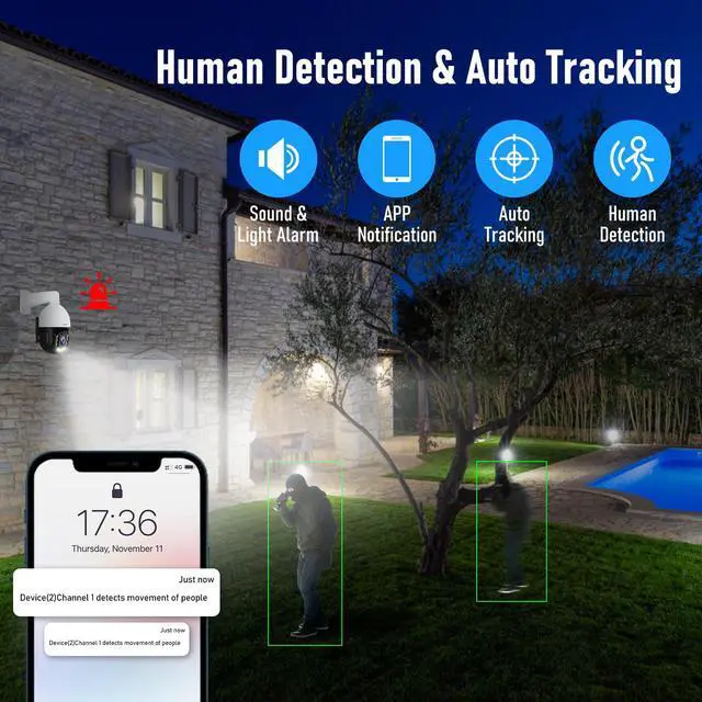 Alt view image 3 of 7 - JideTech 5MP PTZ WiFi Security Camera Outdoor, 20X Optical Zoom, 360° PTZ IP Cameras, Speed Dome Camera with Human Detection, Auto Tracking, Color Night Vision, 2-Way Audio, IP66, Onvif Conformant