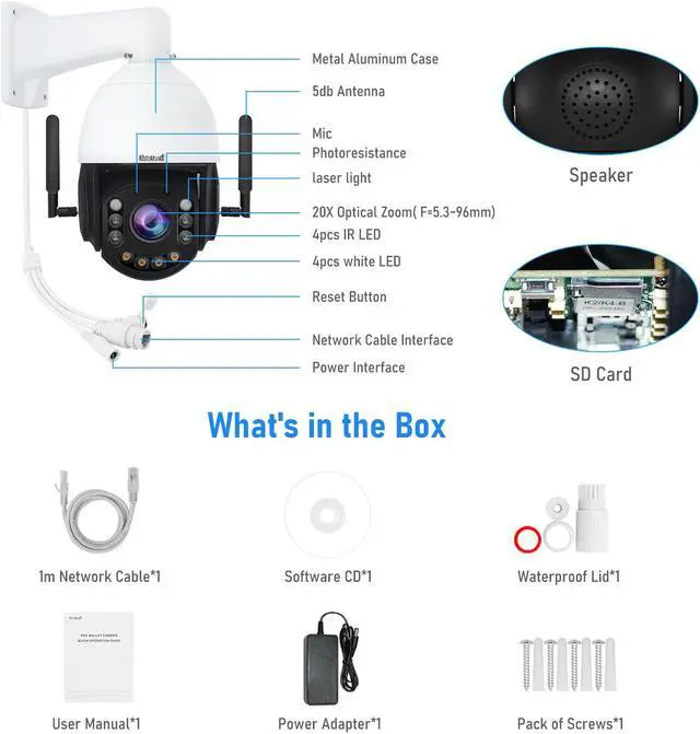 Alt view image 7 of 7 - JideTech 5MP PTZ WiFi Security Camera Outdoor, 20X Optical Zoom, 360° PTZ IP Cameras, Speed Dome Camera with Human Detection, Auto Tracking, Color Night Vision, 2-Way Audio, IP66, Onvif Conformant