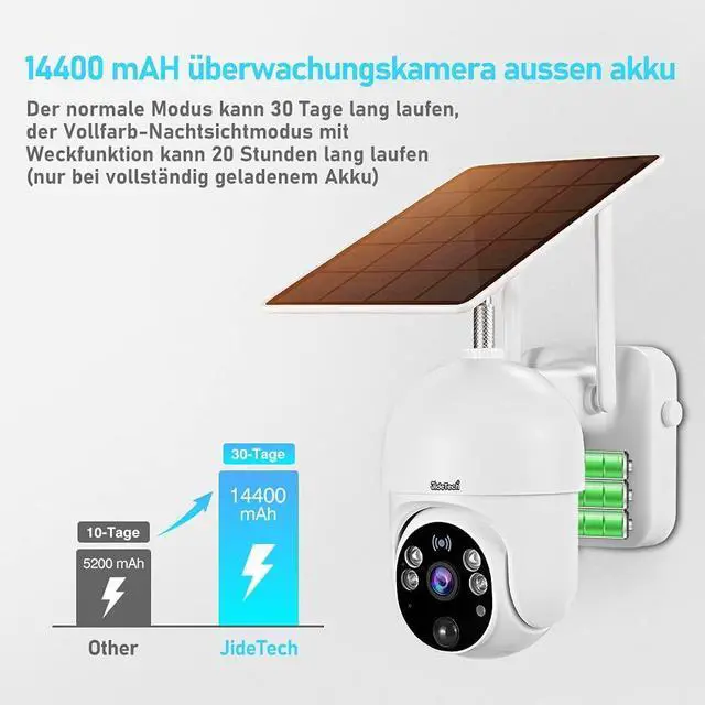 Alt view image 13 of 14 - Surveillance Cameras Outdoor Wireless WiFi Solar Battery Powered, JideTech Pan/Tilt Video Security Camera for Home Security