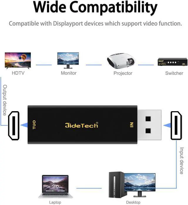 Alt view image 3 of 6 - JideTech Displayport to HDMI Adapter 4K@60Hz, DP Male to HDMI Female Converter for HDTV, Monitor, Projector