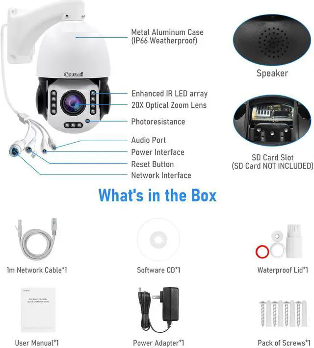 Alt view image 2 of 6 - JideTech PTZ Camera Outdoor,5MP 20X Optical Zoom PoE IP Camera with 360° Rotate and 1000ft View Distance/Human Detection & Auto Tracking/11 IR Lights Night Vision/Two Way Audio/IP66 Waterproof