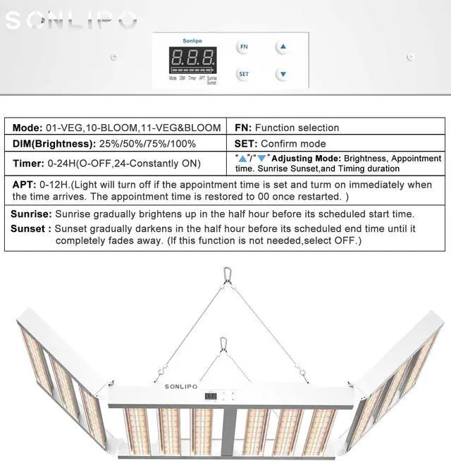 Alt view image 7 of 7 - 2024 New SPF6000 PRO 600W LED Grow Light 6x6ft Coverage with Veg & Bloom Dimmer Timer Full Spectrum Grow Lamps for Indoor Plants Seeding Flowering LED Plant Light Fixture