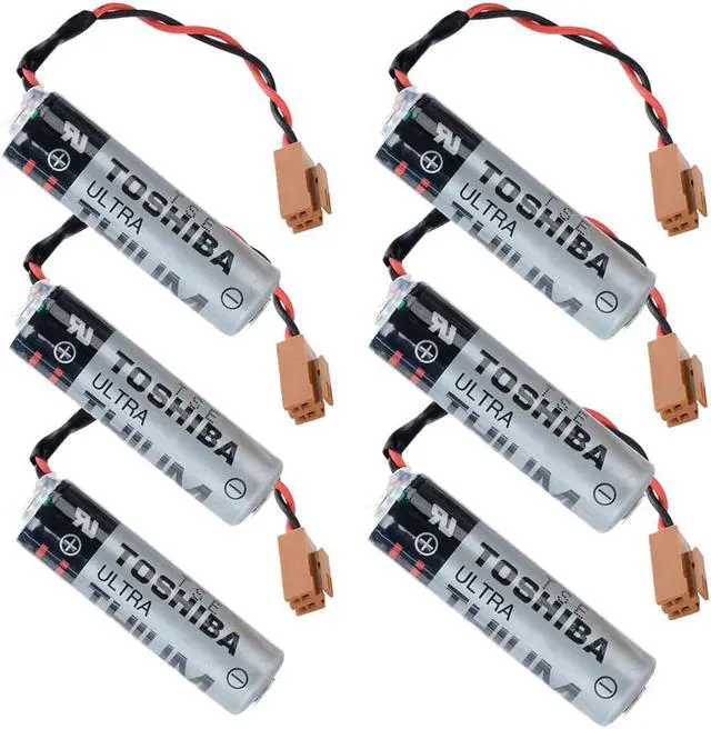 Main image of 6Pcs ER6V/3.6V 2400mAh ER6VC119A ER6VC119B PLC Lithium Battery for Toshiba PLC Battery for M64 System with Brown Plug