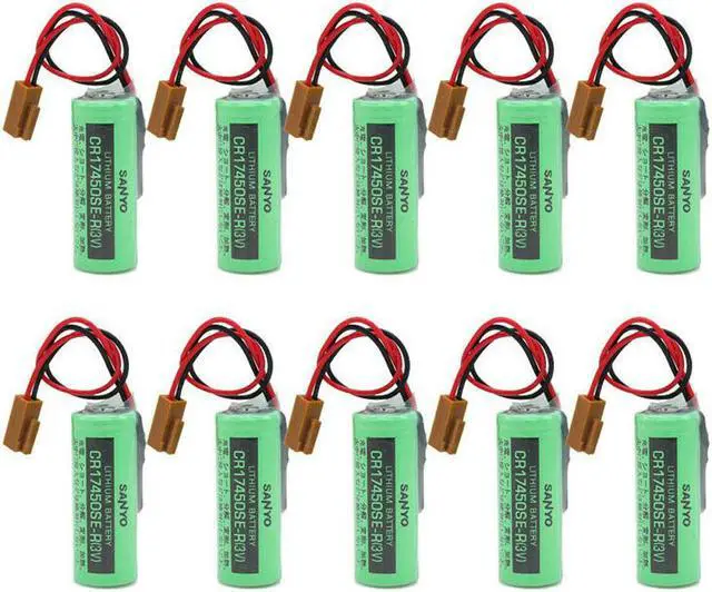 Main image of (10 Pack) 3V 2500mAh Replacement Battery with Plug for SANYO CR17450SE-R FANUC A98L-0031-0012 PLC Battery