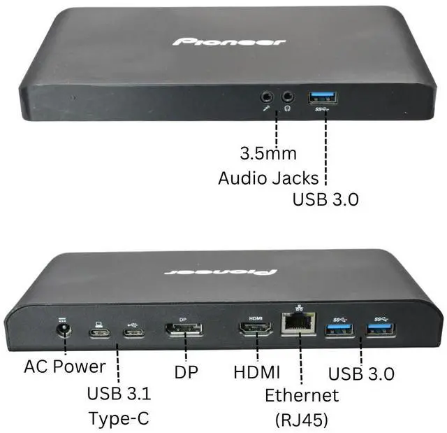 Alt view image 2 of 5 - Pioneer Dual Display Docking Station with Laptop Charging, Thunderbolt, USB 3.0, USB-C, Compatible with Windows, macOS (1X DP, 1X HDMI, 3X USB 3, 2X USB-C, 90W PD)