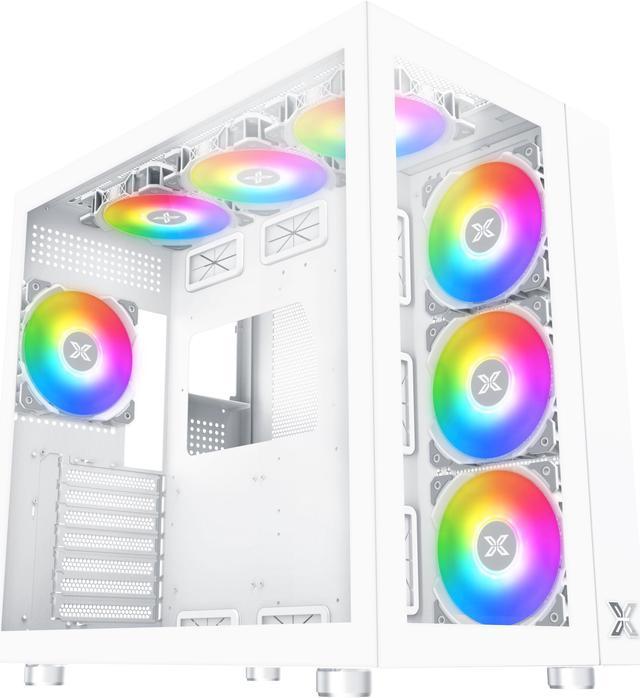 XIGMATEK AQUARIUS PRO ARCTIC White Wide Body PC Case / 7pcs Pre-installed  Addressable RGB Fan / Galaxy II Fan Control Kit / Tempered Glass ATX Mid