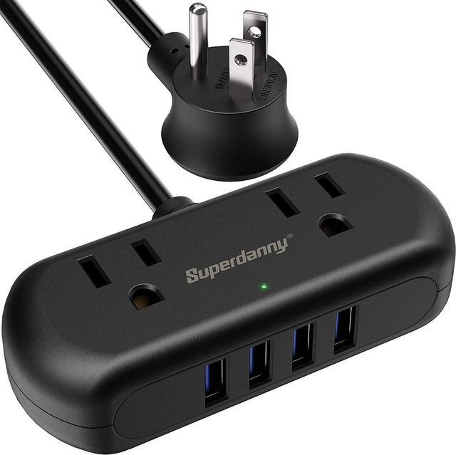 Alt view image 2 of 7 - SUPERDANNY Mini Power Strip Surge Protector with USB Ports 2 Wide-Spaced Outlets 5 Ft Extension Cord Flat Plug
