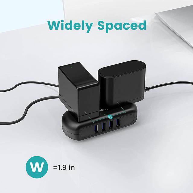 Alt view image 3 of 7 - SUPERDANNY Mini Power Strip Surge Protector with USB Ports 2 Wide-Spaced Outlets 5 Ft Extension Cord Flat Plug
