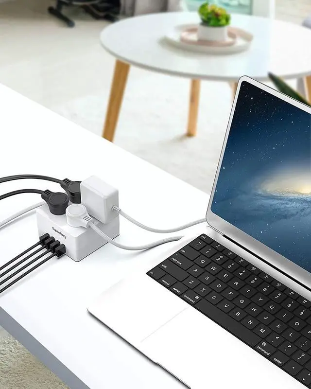 Alt view image 8 of 7 - SUPERDANNY Power Strip Surge Protector 5 Ft Extension Cord with 4 Outlets & 4 USBs 900 Joules Overload Switch Grounded Mountable Desktop Charging Station