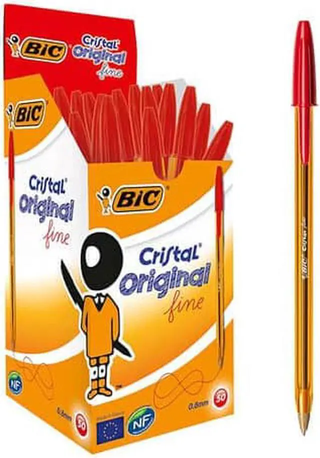 Main image of Bic Cristal Original Fine Ballpoint Pen 0.8mm 50pk - Red