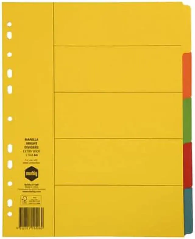 Main image of Marbig Manilla Bright Extra Wide Dividers (A4) - 5 Tab