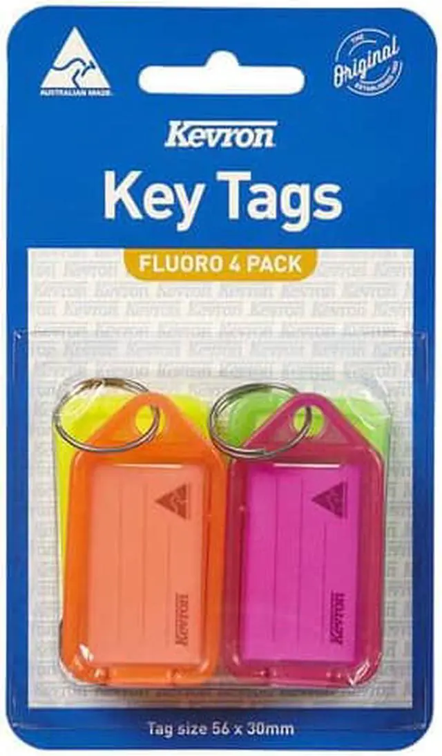 Main image of Kevron Key Tags 4pk (56x30mm) - Fluoro Colours
