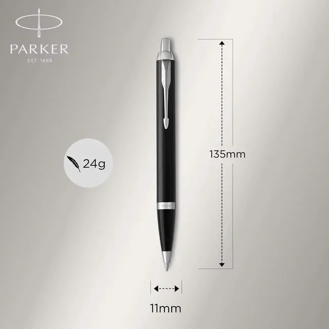 Alt view image 3 of 7 - Parker IM Ballpoint Pen, Black Lacquer Chrome Trim with Medium Point Blue Ink Refill (1931665)