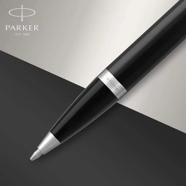 Alt view image 4 of 7 - Parker IM Ballpoint Pen, Black Lacquer Chrome Trim with Medium Point Blue Ink Refill (1931665)