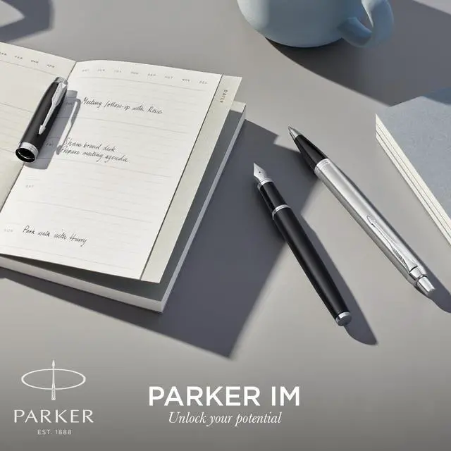 Alt view image 5 of 7 - Parker IM Ballpoint Pen, Black Lacquer Chrome Trim with Medium Point Blue Ink Refill (1931665)