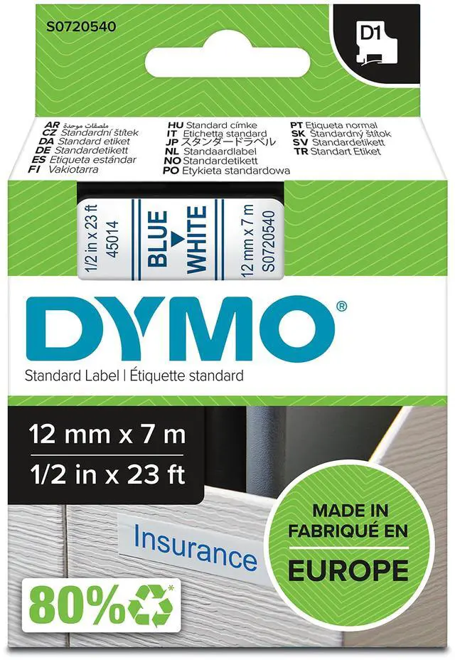 Main image of D1 Standard Labelling Tape 12mm x 7m - Blue on White