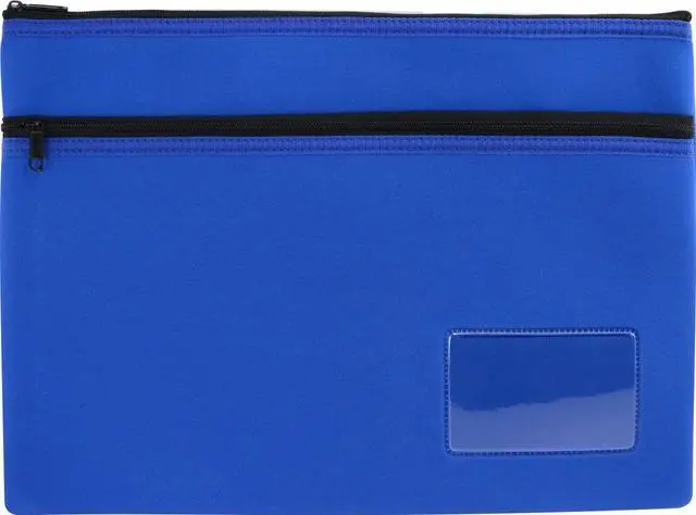 Main image of Osmer N3526B2 Neoprene Two Zip Pencil Case with Name Card Insert, 35.5 cm x 26 cm Size, Blue