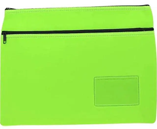 Main image of Osmer N3526G2 Neoprene Two Zip Pencil Case with Name Card Insert, 35.5 cm x 26 cm Size, Lime Green