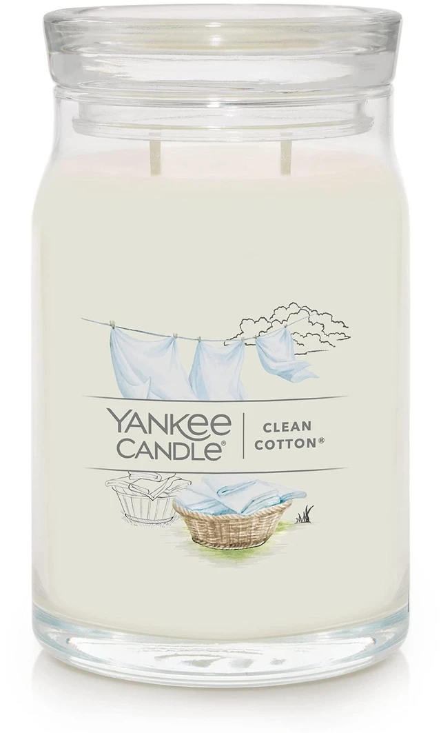 Main image of Yankee Candle Clean Cotton Scented Signature 20oz Large Jar 2-Wick Candle Over 60 Hours of Burn Time