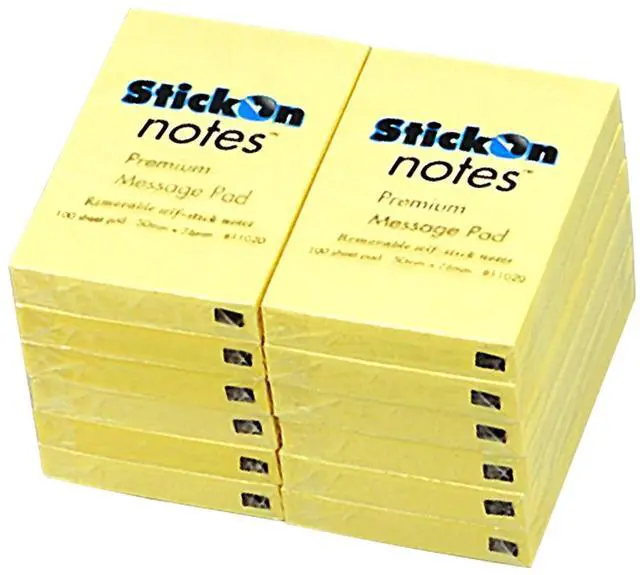 Main image of Stick On Notes 50mm X 76mm 12 Pads X 100 Sheets Yellow