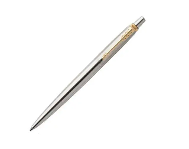 Alt view image 4 of 7 - Parker Jotter Ballpoint Pen, Stainless Steel with Golden Trim, Medium Point, Blue Ink, Gift Box - Smooth Writing, Sleek, Polished, Professional, Desk Essentials