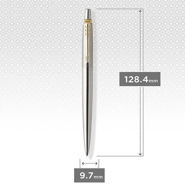 Alt view image 3 of 7 - Parker Jotter Ballpoint Pen, Stainless Steel with Golden Trim, Medium Point, Blue Ink, Gift Box - Smooth Writing, Sleek, Polished, Professional, Desk Essentials