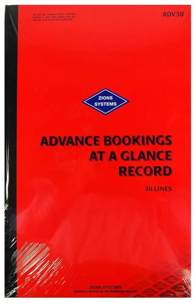 Main image of Account Managing Zions ADV30 Advance Bookings at A Glance Record Book, (38012)