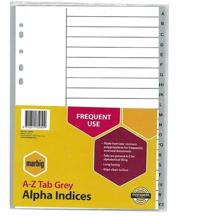 Main image of Marbig 35050 Indices PP A4 A-Z Tab Grey
