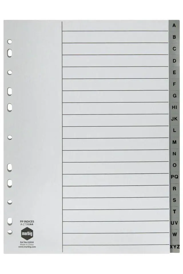 Alt view image 3 of 3 - Marbig 35050 Indices PP A4 A-Z Tab Grey