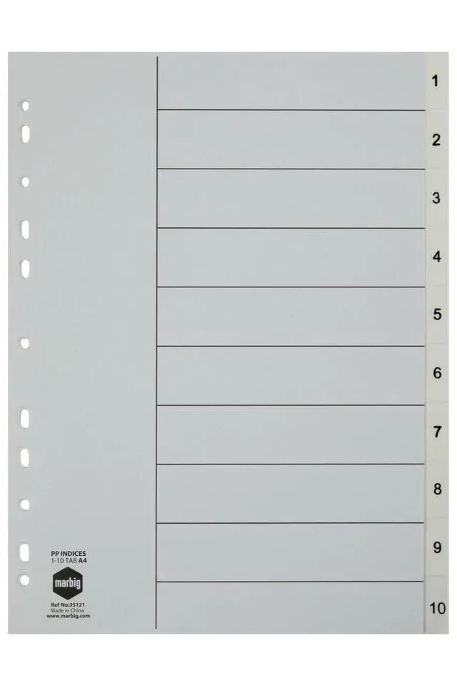 Alt view image 3 of 3 - Marbig 35121 Indices PP A4 1-10 Tab White
