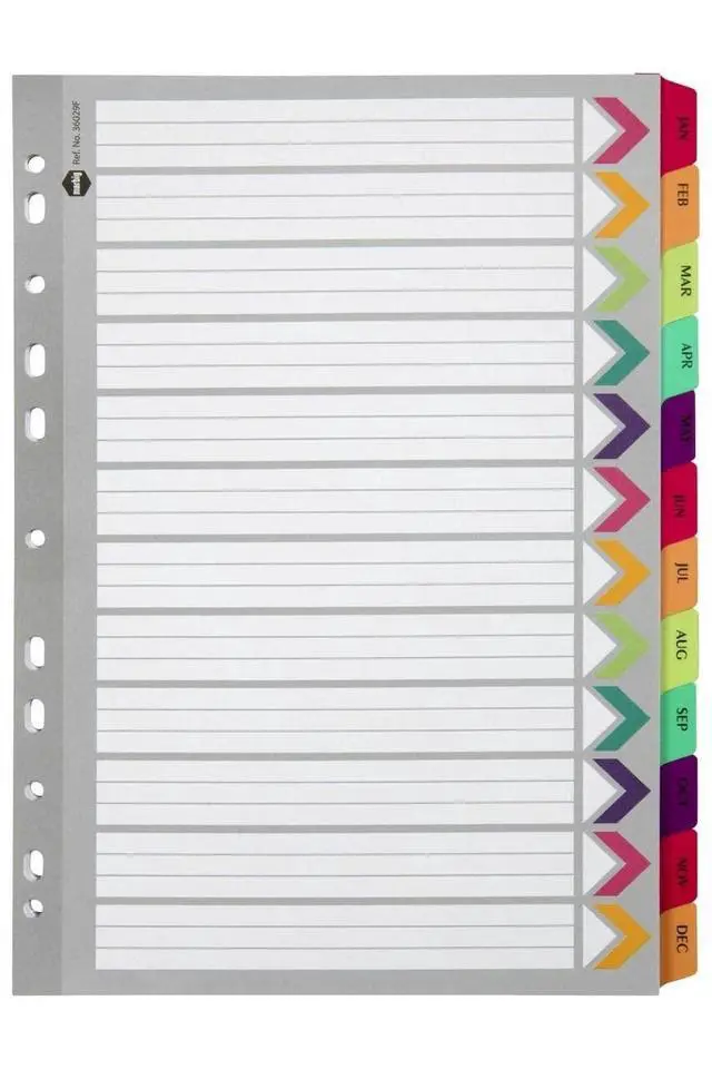 Alt view image 3 of 3 - Marbig 36029F Dividers Reinforced Manilla A4 Fluoro Jan-Dec Tab White