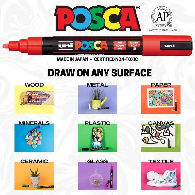 Alt view image 6 of 7 - POSCA® PC-5M Paint Marker, Medium Reversible Tip (1.8-2.5mm), Black