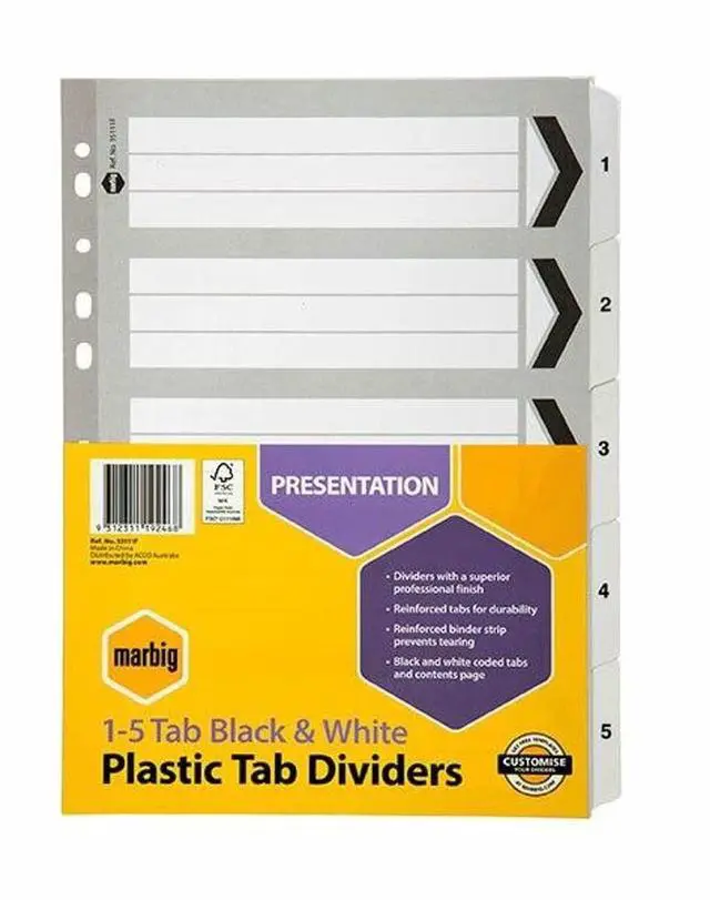 Main image of Marbig 35111F Dividers Reinforced Manilla A4 Grey 1-5 Tab White