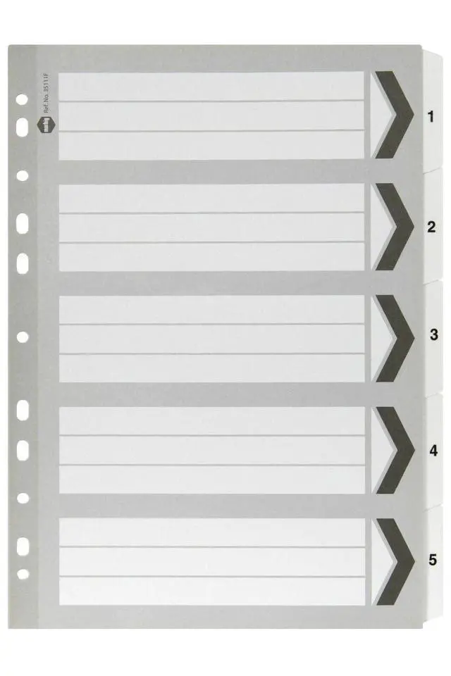 Alt view image 3 of 5 - Marbig 35111F Dividers Reinforced Manilla A4 Grey 1-5 Tab White