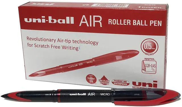 Main image of uni-ball UB-188-Micro Fountain Pen Tip 0.5mm Air Rollerball Pens, Red Gel, 12 Pack