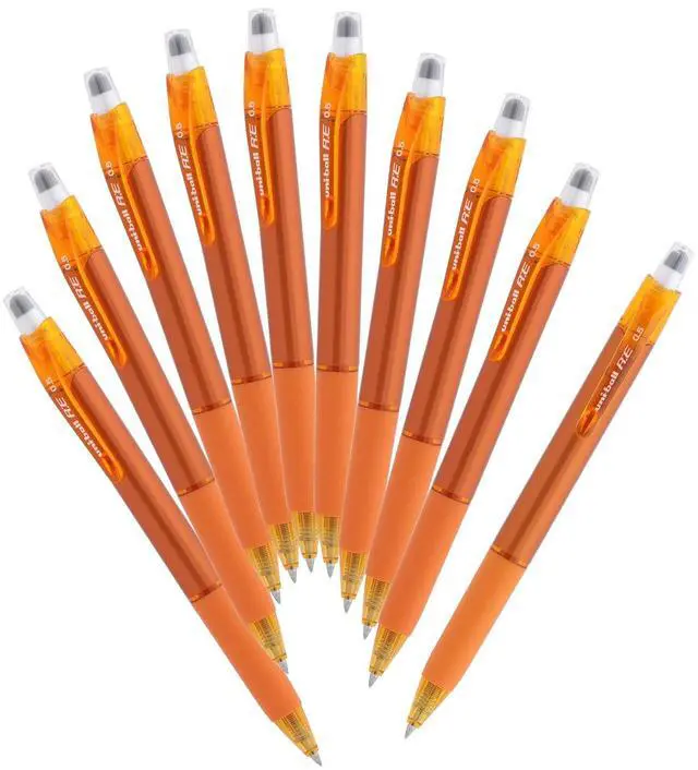 Main image of Mitsubishi Pencil URN18005.4 Erasable Ballpoint Pen, Uni-Ball RE 0.5, Sun Orange, 10 Pens