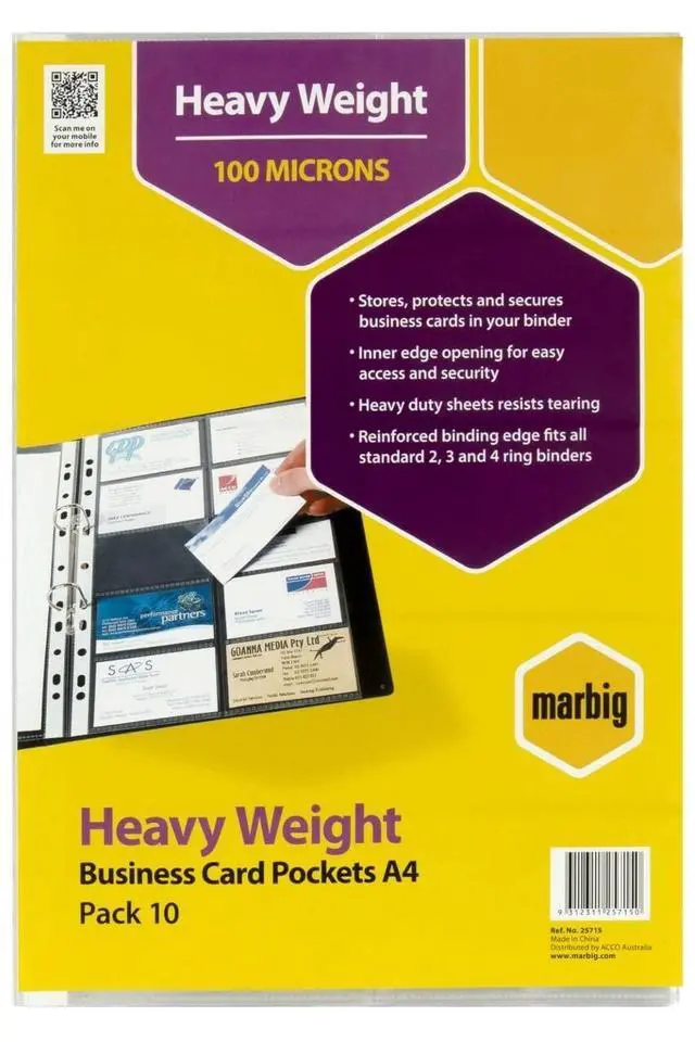 Alt view image 3 of 3 - Marbig A4 Business Card Pockets 10 pieces