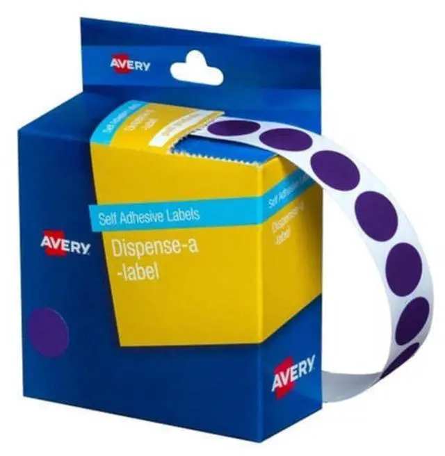 Main image of Avery Purple Circle Dispenser Labels, 14 mm Diameter, 1050 Labels (937264)