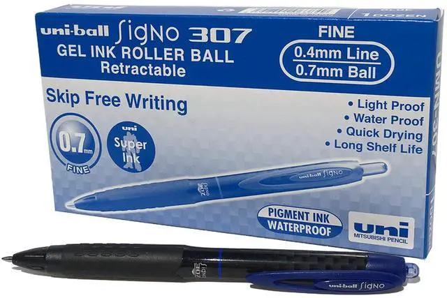 Main image of uni-ball UMN-307 Signo RT Rollerball Pen, Blue Gel (Pack of 12)