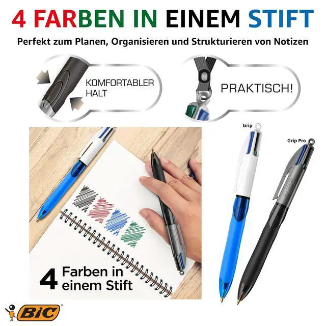 Alt view image 5 of 7 - BIC 4 Colours Grip Pro Retractable Medium Point (1.0 mm) Ballpoint Pens, 12 Pens and Each Pen Contains 4 Colours