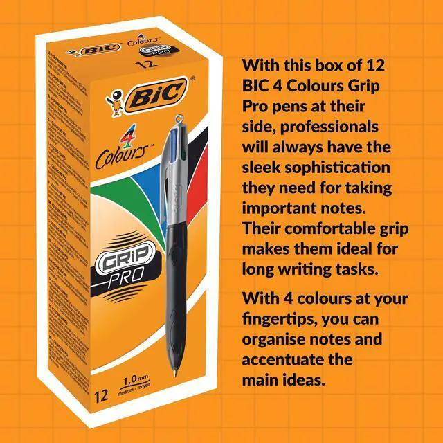 Alt view image 7 of 7 - BIC 4 Colours Grip Pro Retractable Medium Point (1.0 mm) Ballpoint Pens, 12 Pens and Each Pen Contains 4 Colours