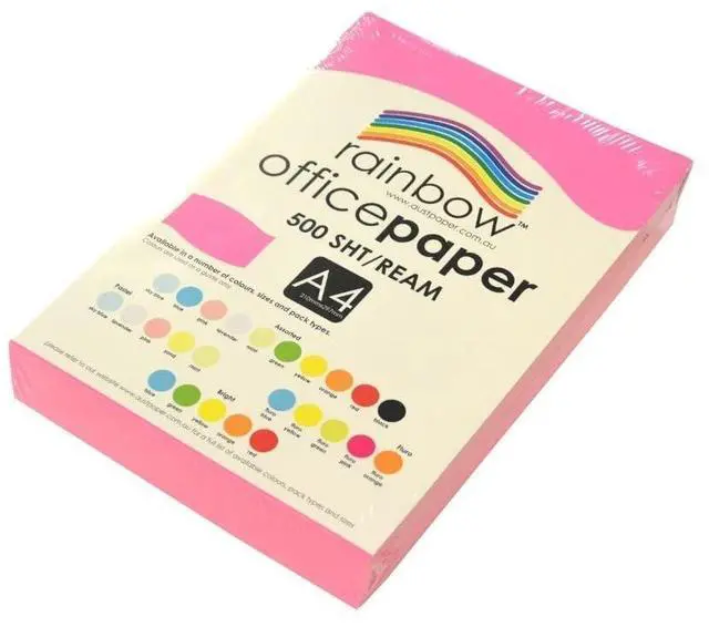 Main image of Rainbow A4 75Gsm Fluro Office Paper 500 Sheets, Pink