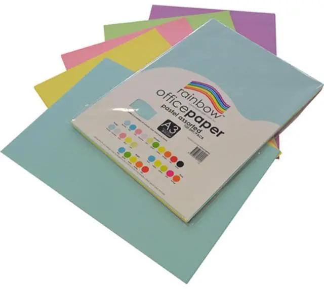 Main image of Rainbow A3 80Gsm Office Paper 100 Sheets, Pastel Assorted