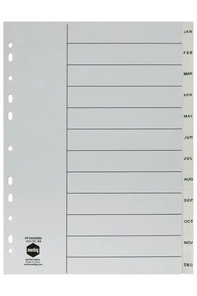 Alt view image 3 of 3 - MARBIG(R) 35052 Indices PP A4 Jan-Dec Tab White