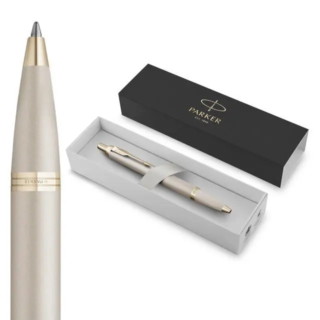 Main image of Parker IM Monochrome Ballpoint Pen Champagne Finish Medium Point Blue Ink Includes Gift Box
