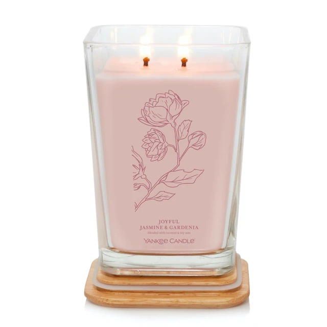 Alt view image 2 of 7 - Yankee Candle Joyful Jasmine & Gardenia Well Living Collection Large Square Candle 19.5 oz. Light Pink