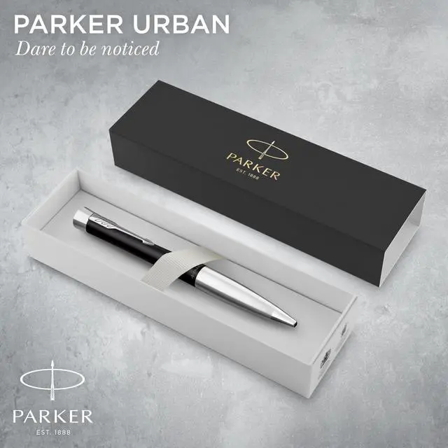 Alt view image 2 of 7 - Parker Urban Twist Ballpoint Pen | Muted Black with Chrome Trim | Medium Point Blue Ink Refill | Gift Box
