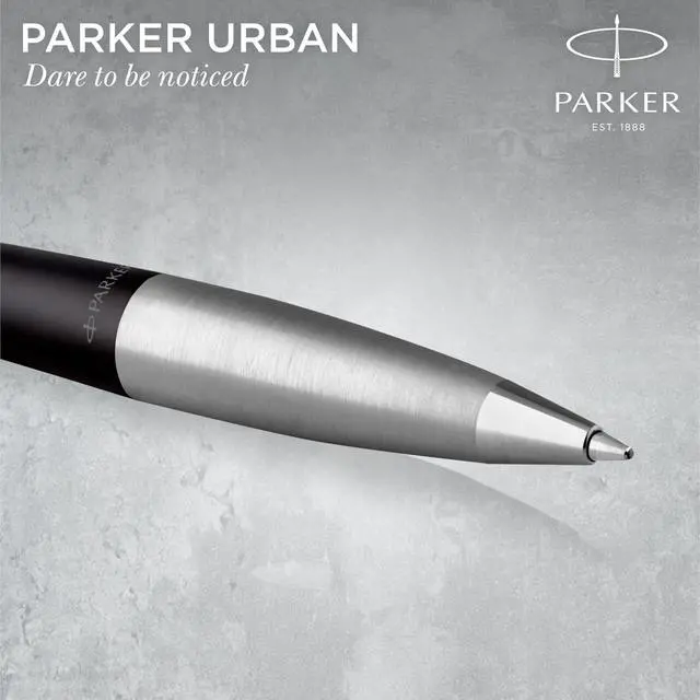 Alt view image 4 of 7 - Parker Urban Twist Ballpoint Pen | Muted Black with Chrome Trim | Medium Point Blue Ink Refill | Gift Box